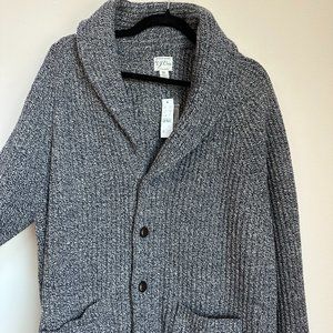 J. Crew XL Rugged Merino Wool Blend Cardigan Sweater Blue / White